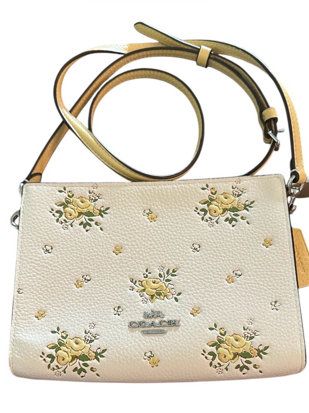 Coach Floral Leather Slim Crossbody Bag - Cream/Yellow